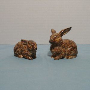 Ceramic Brown Rabbit Figurines Bunny Bunnies Japan